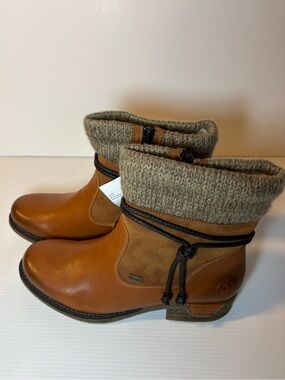 Rieker Brown Leather and Knit Ankle Boots